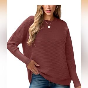 Ribbed Knit Oversized Sweater Rust Terracotta XL NWT Cozy Pullover